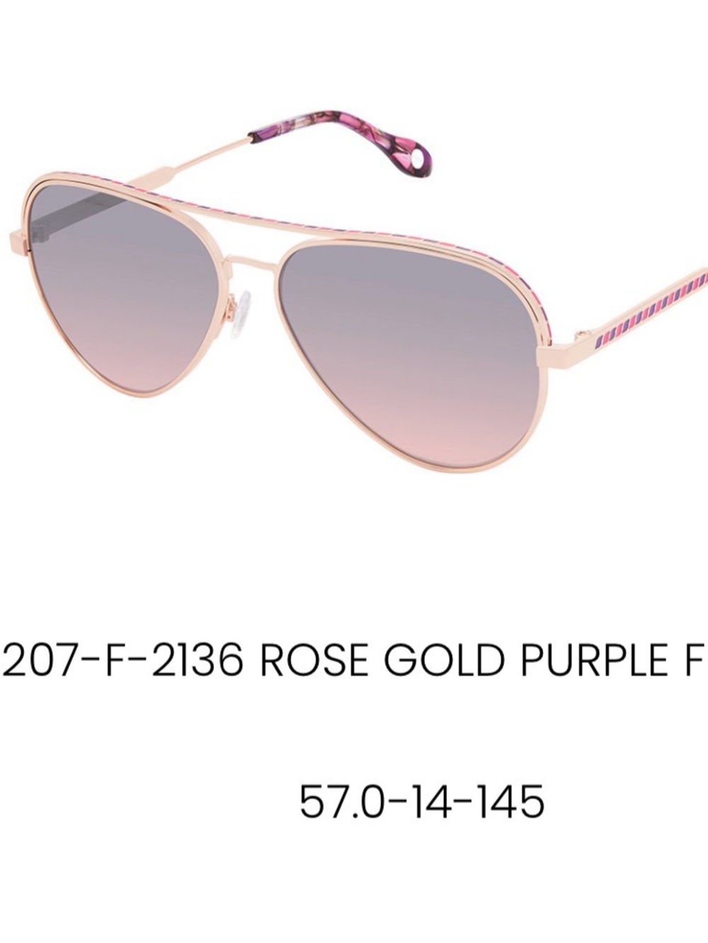 Fysh Sunglasses Aviator Ombré Pink Purple Lenses Rose Gold New